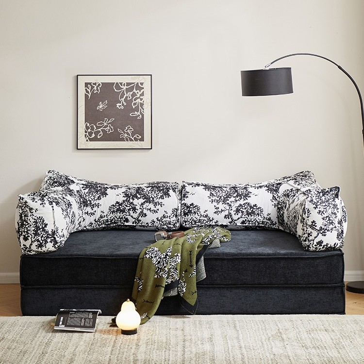 Retro Teddy Sofa Bed Folding Dual-Purpose Small Apartment Living Room Home Two-Three Person Tofu Block Fabric Modular Sofa