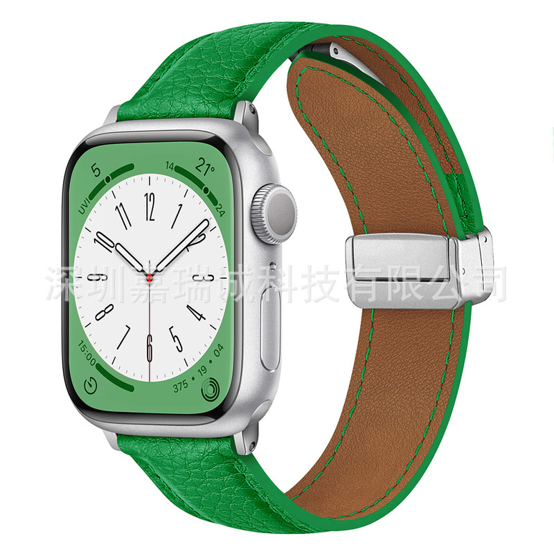 Apple Watch第1～11世代/Ultra3/SE3対応 ライチ柄折りたたみ式マグネットバックル時計バンド|undefined