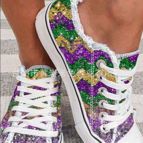 Printed pattern 3D gradient cartoon animal lace-up canvas shoes women's large size casual flat shoes single-layer shoes
