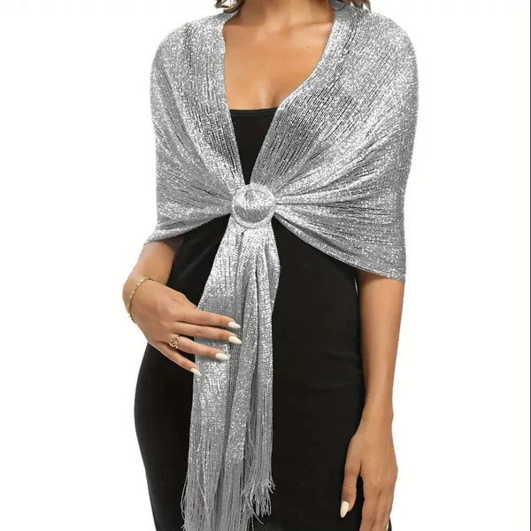 Cross-border European and American Explosions Gold and Silver Silk Seaside Beach Play Flat Towel Tassel Scarf Dinner Ball Wedding Dress
