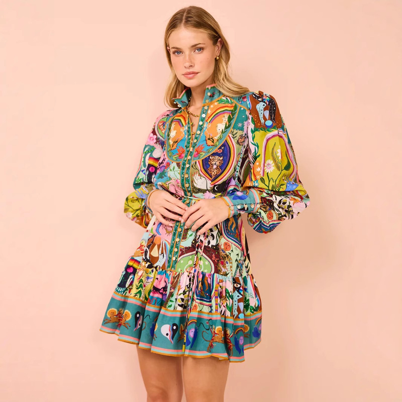 European and American Cross-Border 2026 New Aliexpress Independent Site Casual Fashion Printed Shirt Cardigan Elegant Versatile Dress European and American Cross-Border 2026 New Aliexpress Independent Site Casual Fashion Printed Shirt Cardigan Elegant Versatile Dress