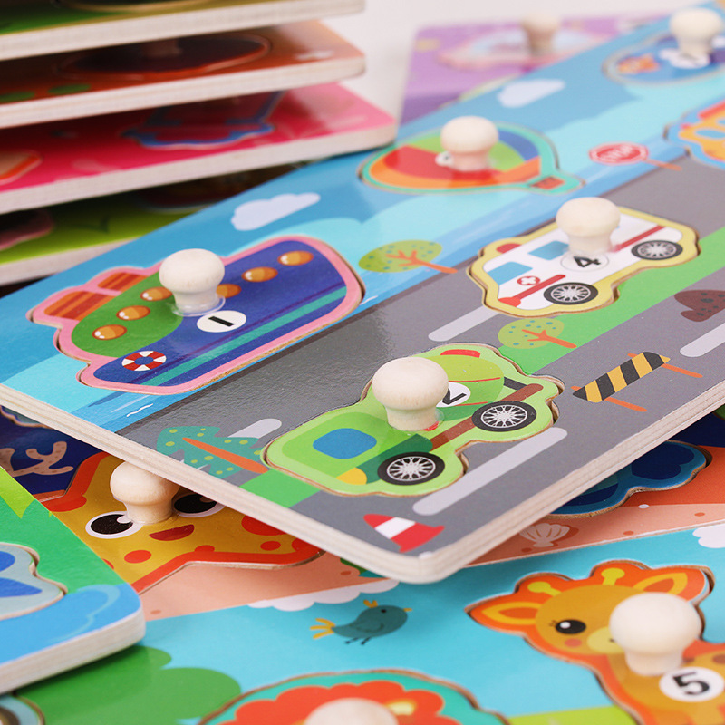 Puzzles de captura manual para niños pequeños, cognición de frutas animales, educación temprana, inteligencia, imposición de paneles de madera, jardín de infancia 1-3 años