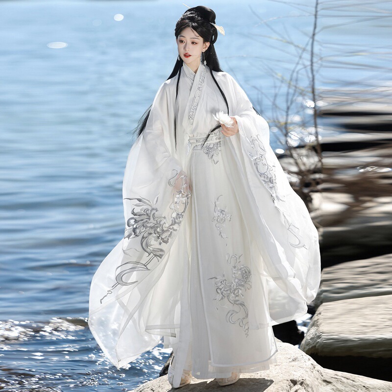White Water Lily | Original Wei-Jin Dynasty-Style Hanfu for Women, 2026 New Spring/Summer White Waist-Length Collared Blouse with Large Sleeves, Ancient Costume.