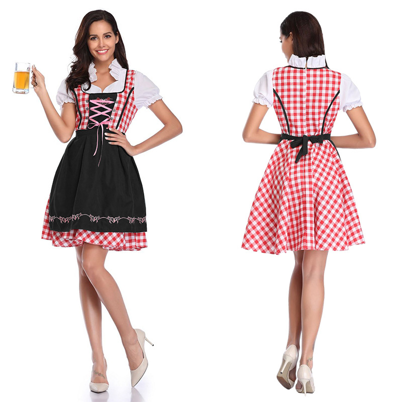Más tamaño cerveza Festival traje alemán tradicional bávaro traje vestido Halloween traje adulto mujer Venta caliente