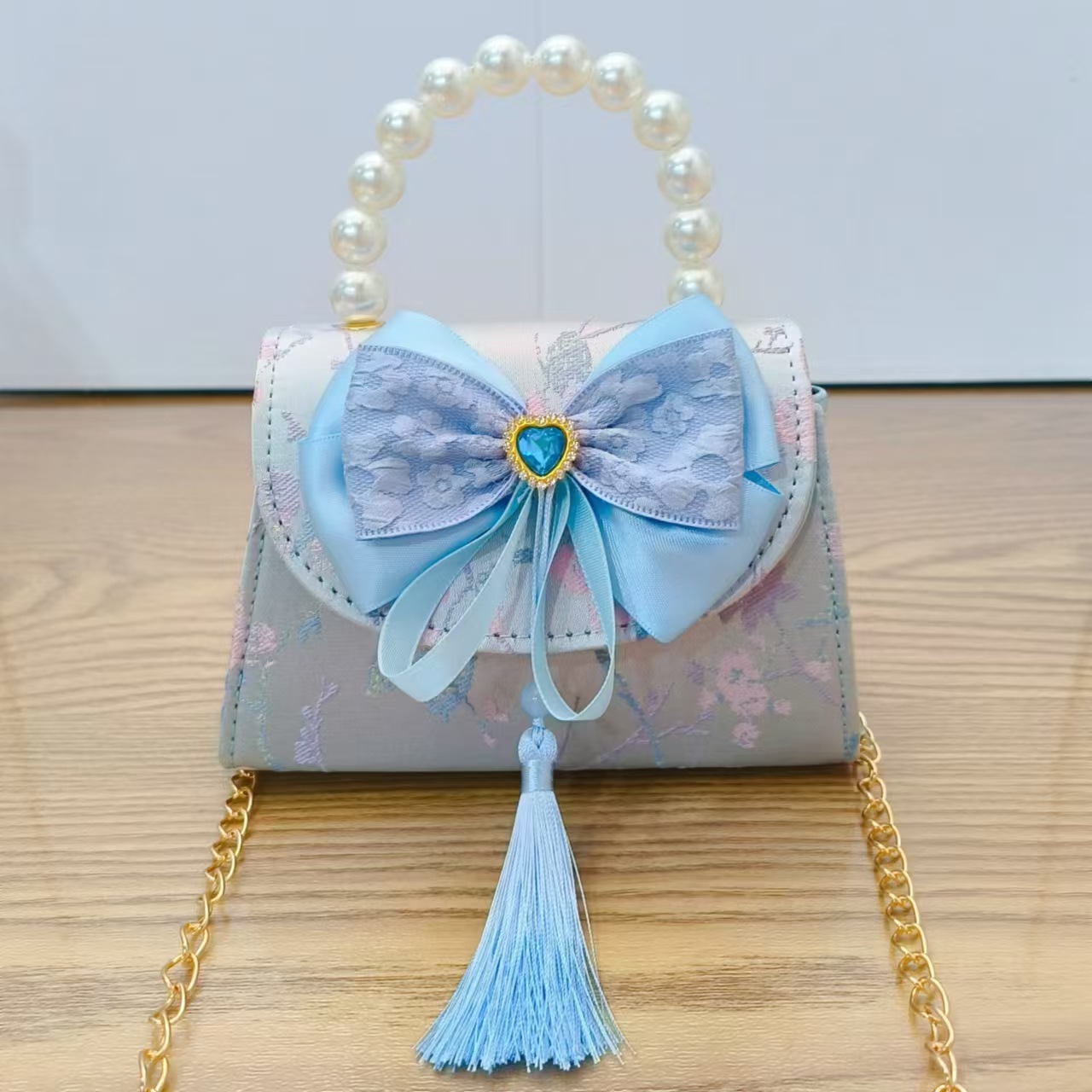 Bolsas de perlas de niñas lindas bolsas de arco de niñas antiguas bolsas de ropa antigua princesa para niños mochila inclinada