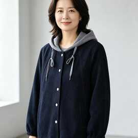 一件代发爆款时尚连帽外套女2026春秋季妈妈宽松百搭休闲夹克上衣
