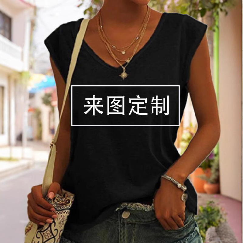 Summer Cover-Up Hot Model European and American Cross-Border Amazon Aliexpress Wish Women's Simple Pure Color V Neck Loose T-Shirt Summer Cover-Up Hot Model European and American Cross-Border Amazon Aliexpress Wish Women's Simple Pure Color V Neck Loose T-Shirt