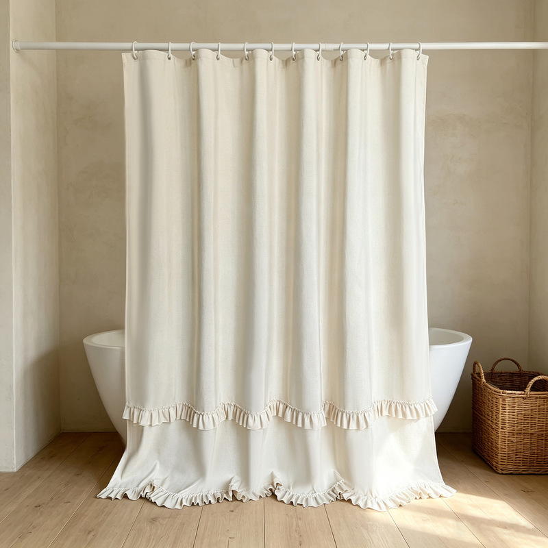 Yunyang Manufacturer Directly Supplies Amazon Farmhouse Style Ruffled Shower Curtain, Imitation Linen Thickened Bathroom Shower Curtain Yunyang Manufacturer Directly Supplies Amazon Farmhouse Style Ruffled Shower Curtain, Imitation Linen Thickened Bathroom Shower Curtain