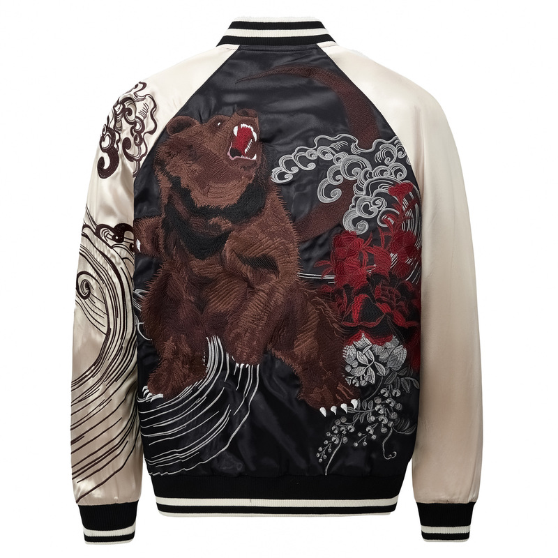 Heavy Embroidered Jacket Baseball Uniform Satin Yokohama Trendy Brand