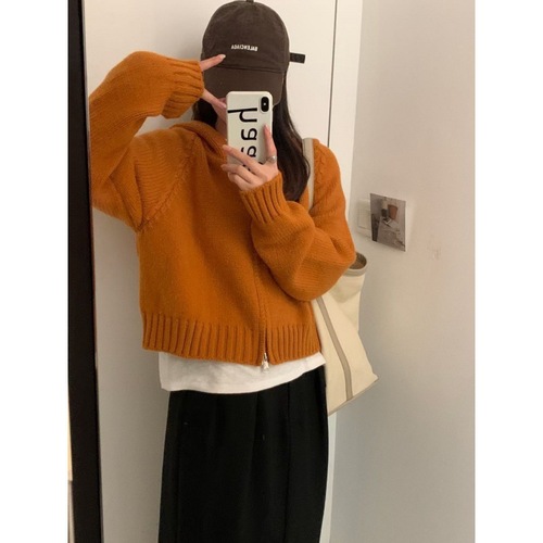 Women's KANING Hooded Zipper Cardigan Coat Autumn/Winter Casual Unique Design Short Knit Sweater
