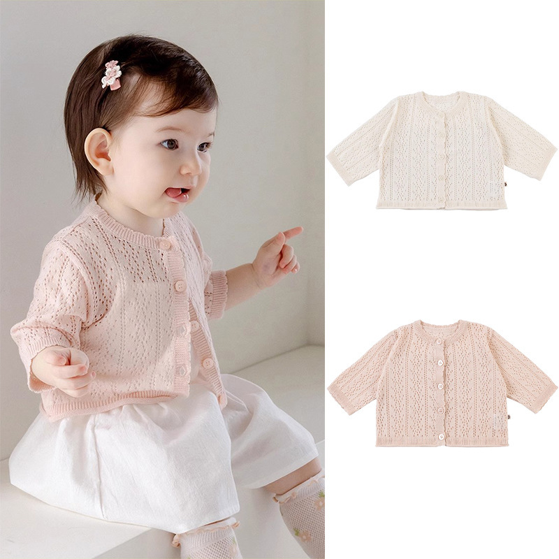 Children's Knitted Cardigan Jacket Thin Breathable Clothes Girls Baby Baby Hollow Spring Clothes Knitted Sweater Top