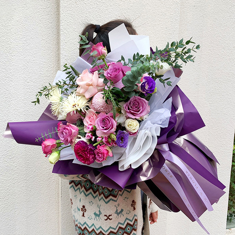 Fábrica de fiestas de flores nuevos productos de oro fantasía flor florista paquete de flores de papel de embalaje de regalo de color sólido