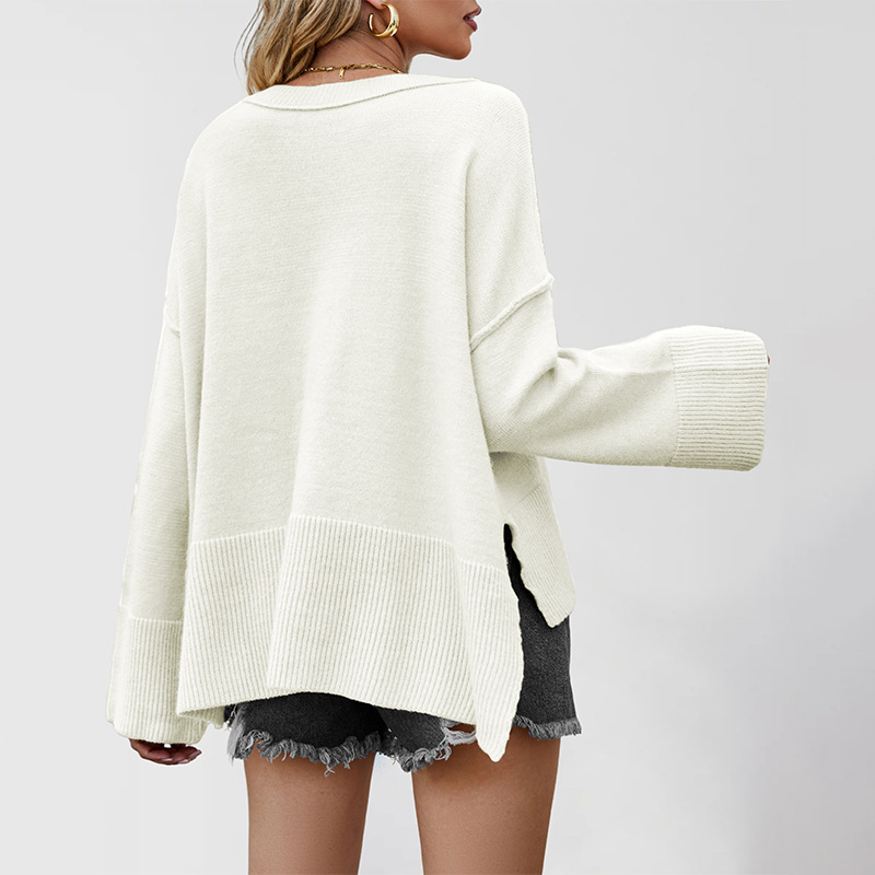 Suéter de Mujer Otoño/Invierno 2025, Nuevo Estilo Europeo y Americano, Cuello Redondo, Manga Acampanada, Color Sólido