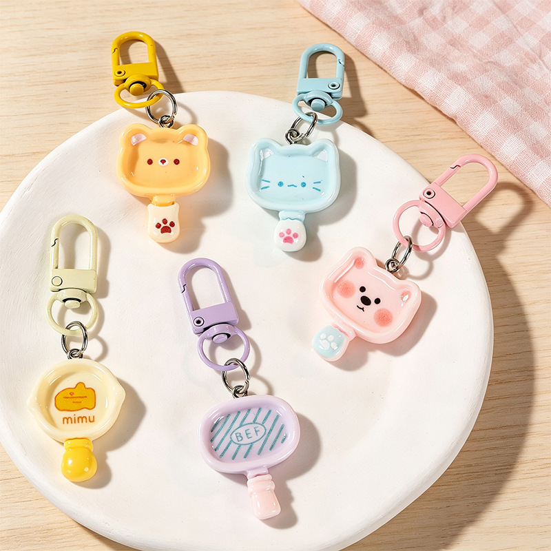 Cartoon cute pet tableware, creative and adorable resin keychain, bag charm, backpack accessory, perfect as a gift for best friends