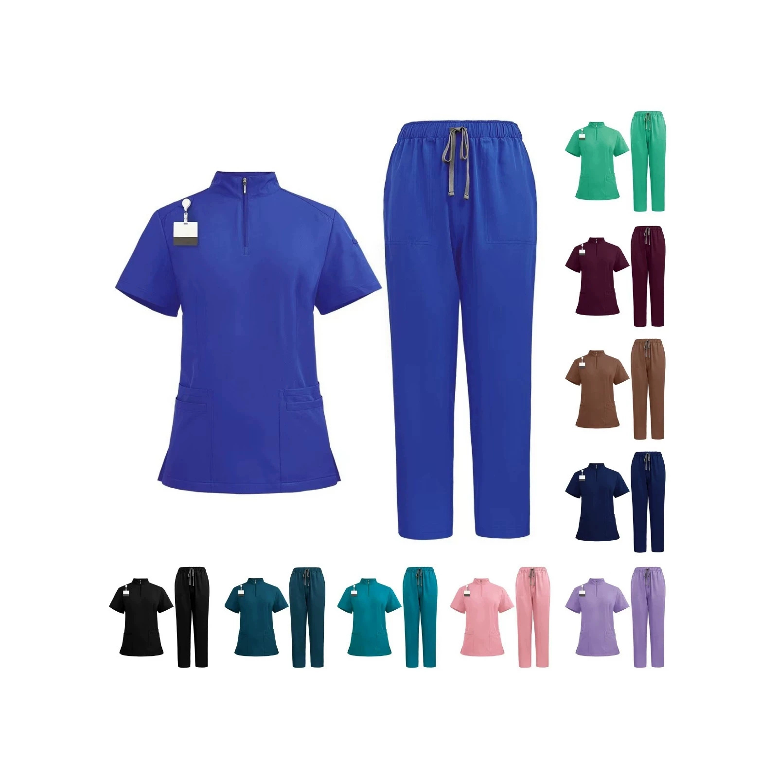 European and American stand-up collar nurse uniforms, zippered scrub suits, beauty salon and dental workwear, short-sleeved nurse workwear set