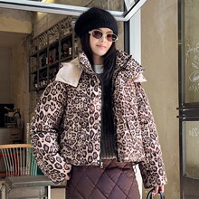 欧美外贸豹纹羽绒棉服面包服女短款加厚宽松2025新款冬季棉衣外套