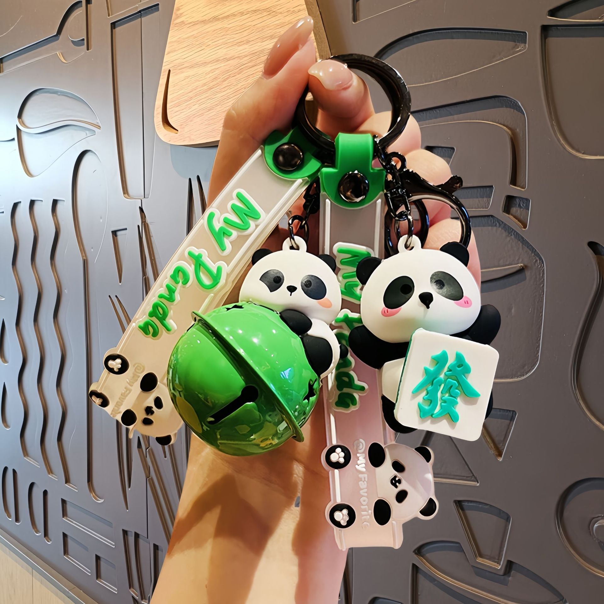 Creative Panda Cartoon Keychain Cute Panda Doll School Bag Pendant Car Keychain Doll Machine Small Gift