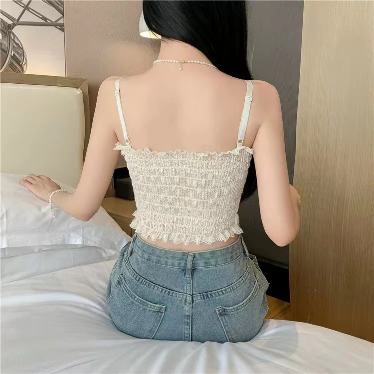 Nuevo encaje belleza volver camisola tubo superior interior y exterior desgaste versátil bottoming con almohadilla en el pecho camisola ropa interior para las mujeres