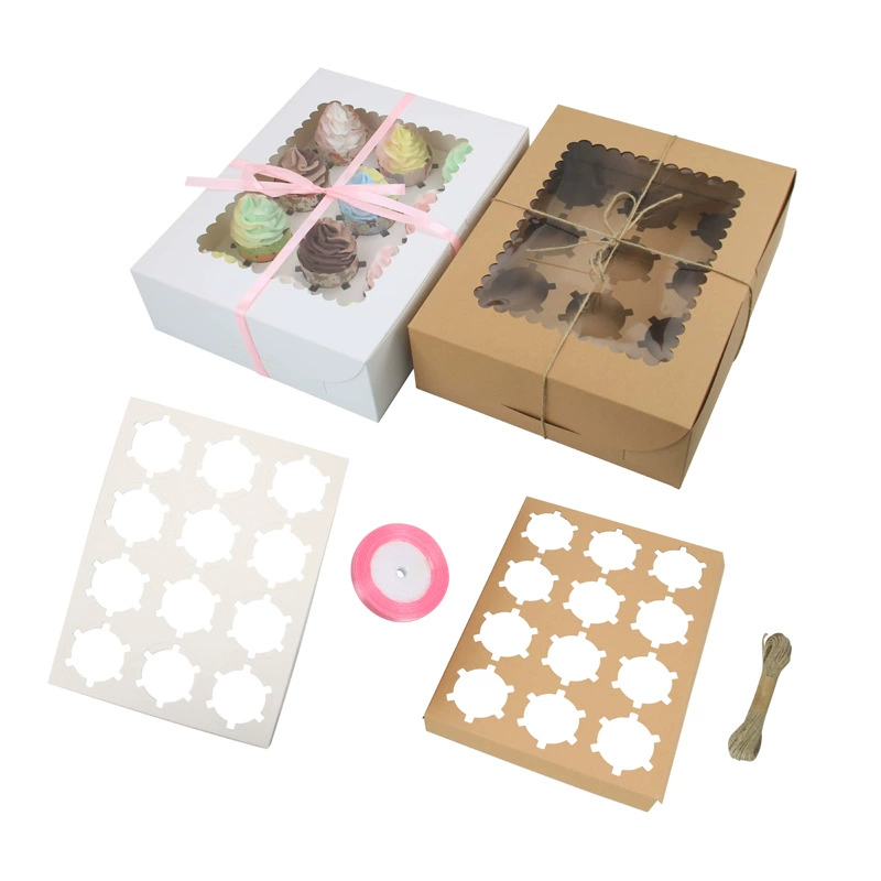 Белая карта Крафт-бумага прозрачное окно 12-зерновая бумажная чашка коробка для торта коробка для яичного пирога Mafen коробка упаковочная коробка с внутренней поддержкой