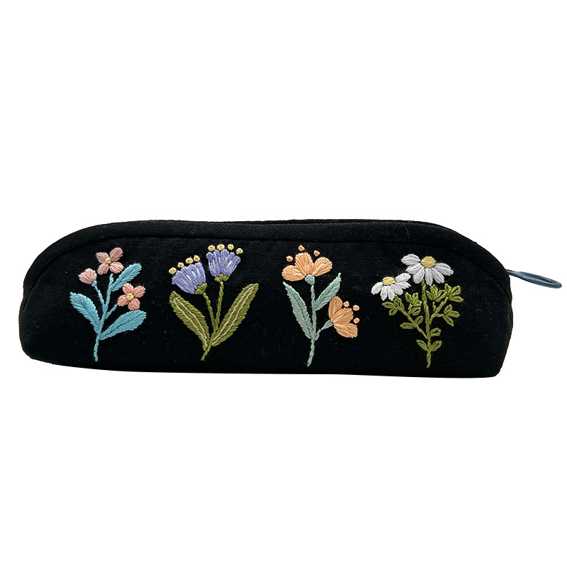 Bolsa de bolígrafo de estudiantes bordado de viento chino Lu bordado a mano flores y hierbas caja de papelería creativa regalo de apertura de la escuela caja de bolígrafo de arte