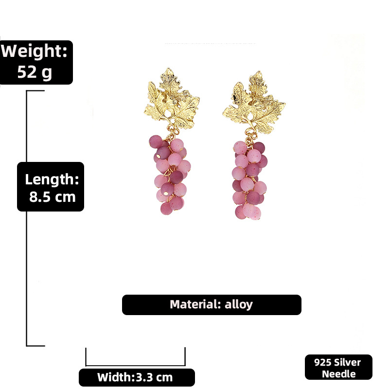 Cute Three-dimensional Simulation Grape Earrings European And American Fashion Fruit Earrings display picture 2