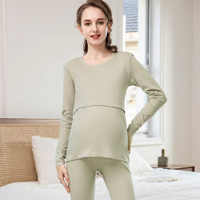 Pregnant Women's Autumn Clothes Suit Thermal Underwear Women's Fleece-Lined Winter Thick Fleece-Lined Postpartum Breastfeeding Traceless Moon Clothing