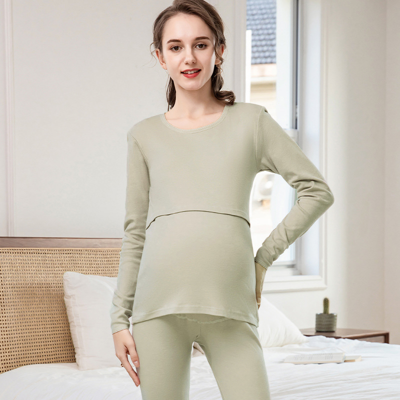 Maternity Autumn Clothing Set Pure Cotton Underwear for Women Non-Fleece All-Cotton Thermal Tops and Pants Adjustable Long Pants