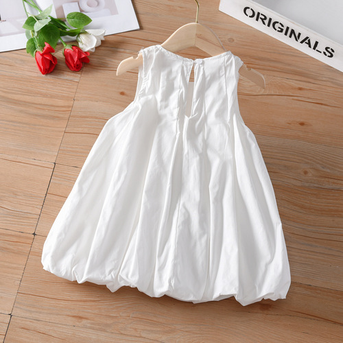 Children's French Minimalist Sleeveless Backless Dress Summer Girls' Dress Summer Quality Pure White Stylish Bouquet Skirt