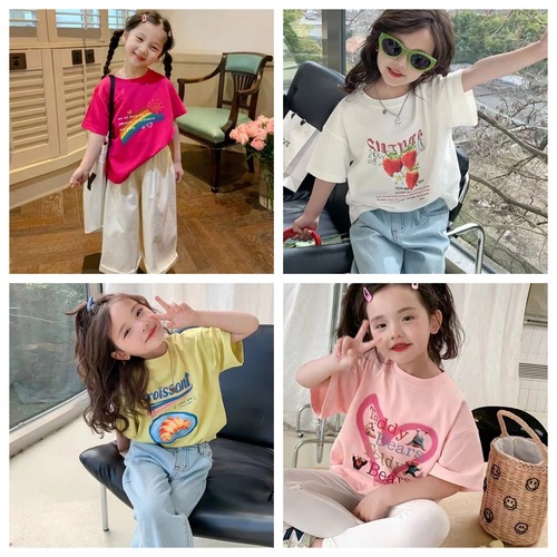 Children's T-shirt 100% Cotton Summer Summer Baby Short Sleeve Class A Odel Cotton Top Girls' Korean Style Children's Clothing
