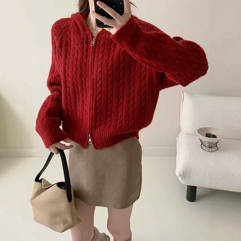 No returns or exchanges. 3001 Early Autumn Versatile Loose-Fit Hooded Long-Sleeve Cashmere Knit Cardigan for Women