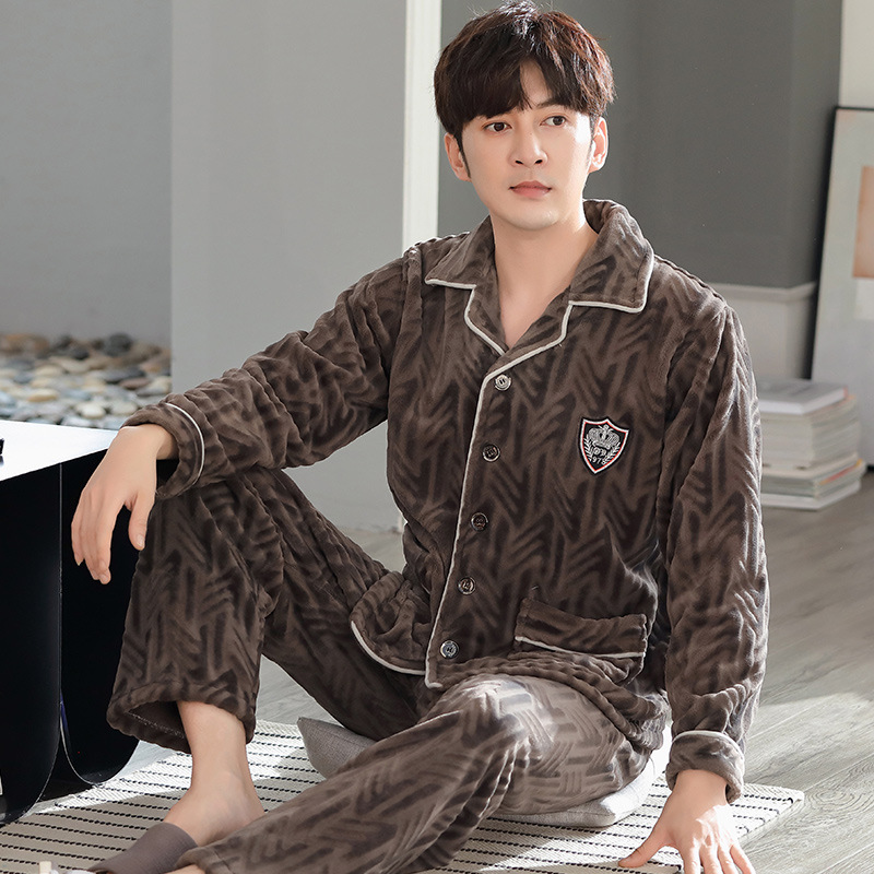 Pijama de hombre otoño 2024 nuevo hombre otoño invierno de alta sensación de coral felpa hombre felpa gruesa ropa para el hogar