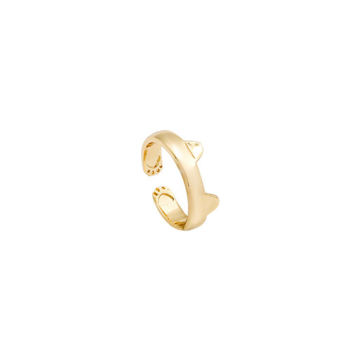 Korean version of cute and playful cat ear ring student simple copper animal cat claw ring opening adjustable