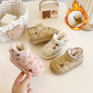 Winter Baby 1-3 Years Old Snow Boots Boys' Thickened Non-Slip Short Boots Girls Leather Cotton Boots Children's Large Cotton Children's Shoes