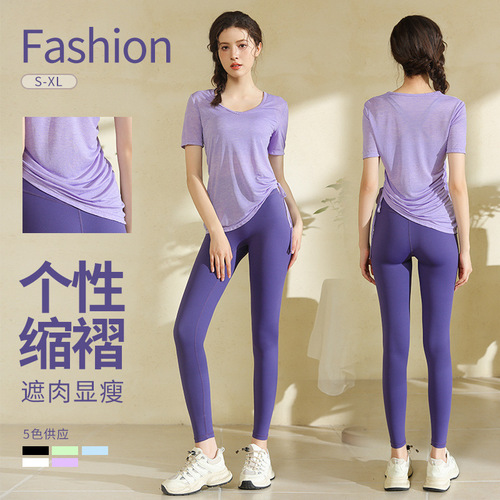 lulu yoga clothes top summer thin sports t-shirt women's running fitness clothes loose irregular yoga shirt
