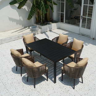 Foshan Outdoor Furniture Rattan Chair Table and Chair Combination Courtyard Cafe Leisure Home Restaurant Back Chair Ins Style