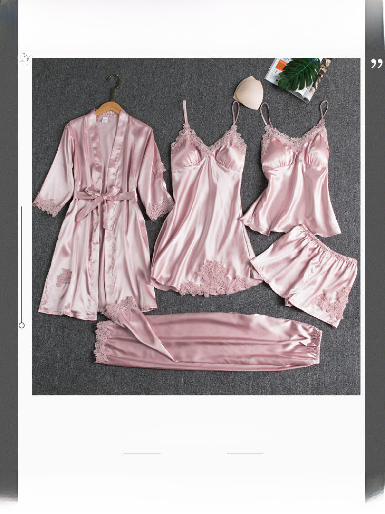 Pyjama Damen Sommer Eisseide Sexy Hot Adult Frühling und Herbst Langarm Dünnes Damen Nachthemd Fünfteiliges Set zur Haargeneration_voghion.com