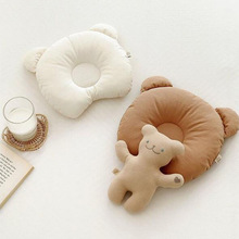 ins新品 新生兒寶寶純棉枕頭卡通小熊款嬰兒枕芯 兒童護頸定型枕