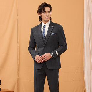 Factory direct men's business suit gray striped slim casual suit coat groom wedding dress suit