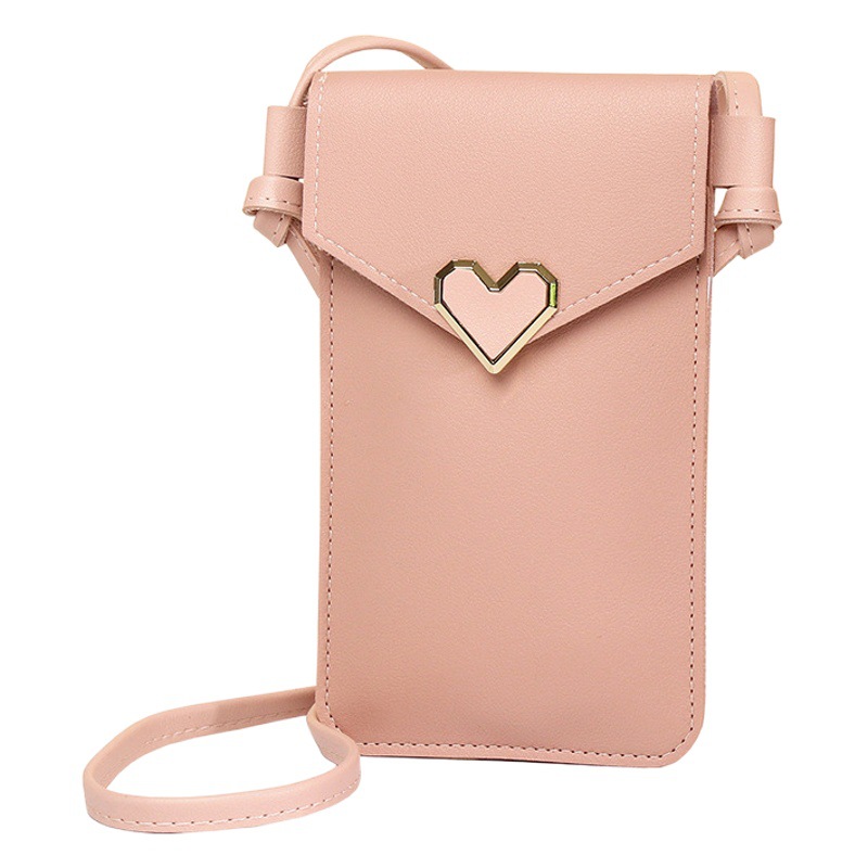 Bolso retro del teléfono móvil de la cartera de la hebilla del color sólido del estudiante de las mujeres de la nueva cerradura crossbody transparente pantalla táctil billetera móvil