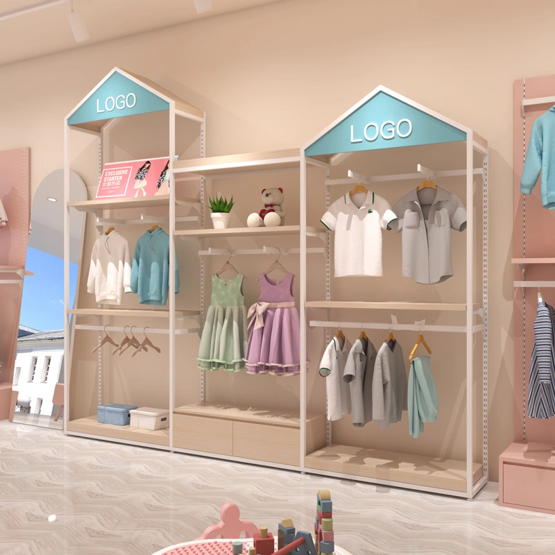 Tienda de ropa infantil estante de exhibición estante de exhibición estante de ropa infantil estante de exhibición especial para tiendas de madres y bebés de hierro forjado exhibición colgante de ropa
