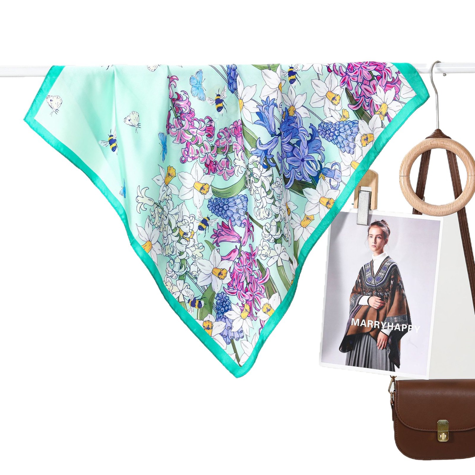 Foulard in seta floreale da donna, elegante accessorio versatile_voghion.com