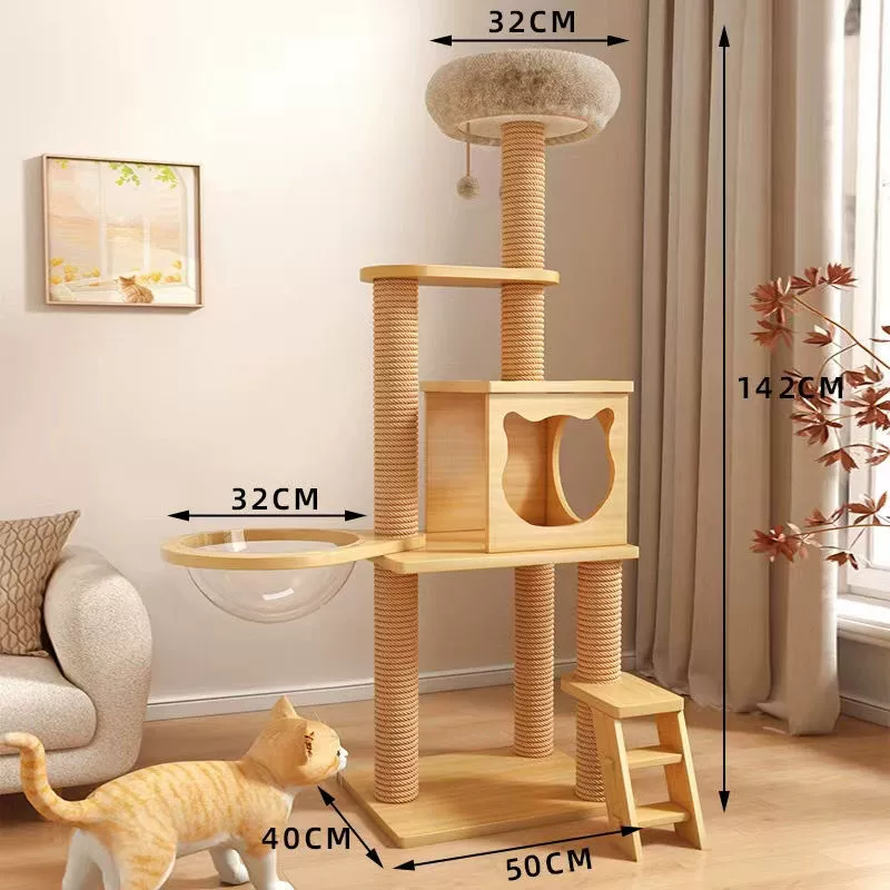 Многослойный деревянный игровой комплекс для кошек, универсальный космический дизайн, всесезонный, разных высот
