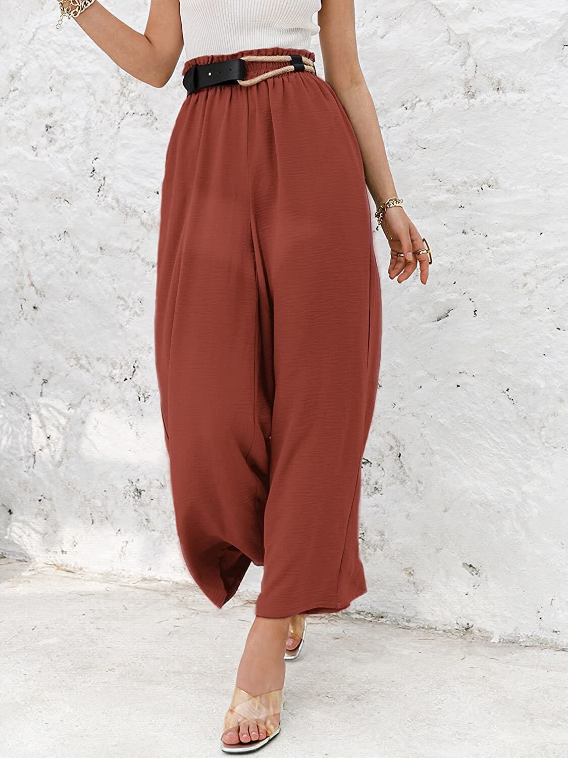 Women's Holiday Daily Beach Simple Style Solid Color Full Length Pleated Casual Pants Wide Leg Pants display picture 8