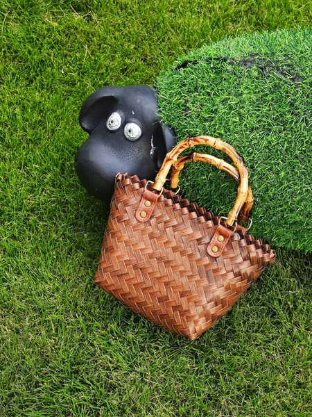 Purely Hand-Woven Cabbage Basket, Versatile Retro Bamboo Satchel Straw Tote Bag, Imitation Rattan Handbag