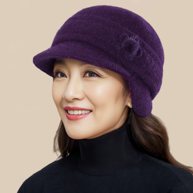 中老年帽子女冬季加绒加厚毛线帽时尚妈妈棉帽户外保暖护耳针织帽|undefined