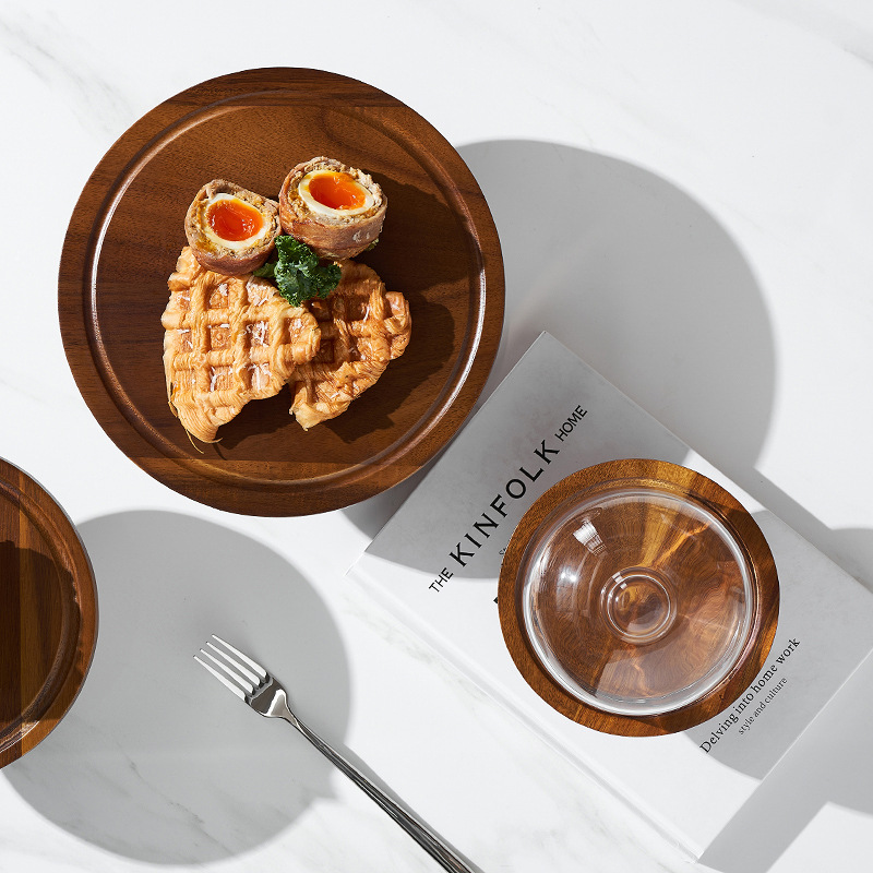 Vintage Acacia dulces dulces pan bandeja de bocadillos alta pie pastel estante sala de estar bandeja de frutas almacenamiento de bocadillos