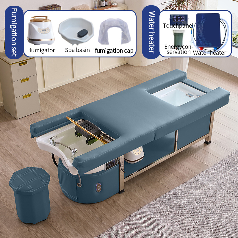 Cama eléctrica elevadora multifuncional para salón de belleza, cama de lavado de cabello, cama de masaje para terapia de cabeza, cama de masaje y cama de fumigación para circulación de agua