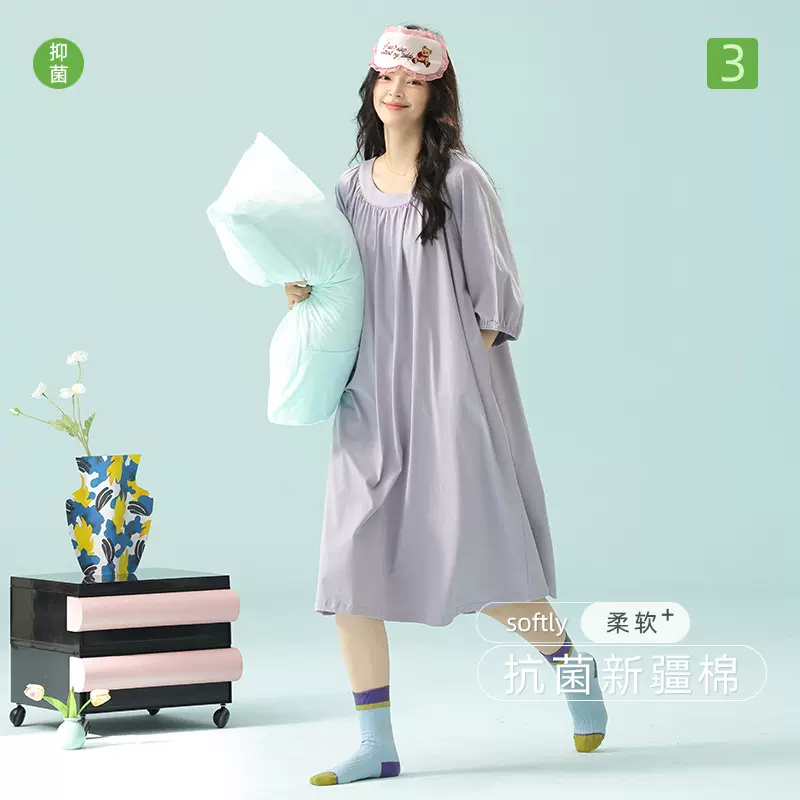 【抗菌新疆棉】a类夏季女士纯棉短袖睡裙高级感休闲宽松版家居服