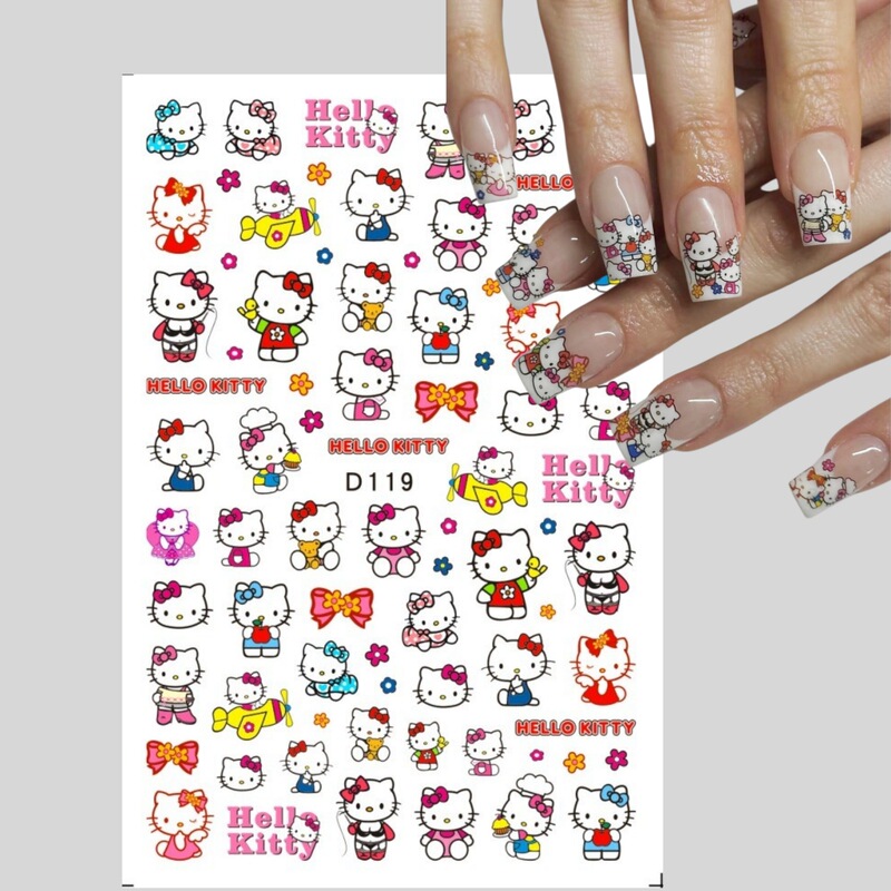 Nail art stickers new cute KT cat adhesive waterproof nail stickers 3D color printing hellokitty nail stickers