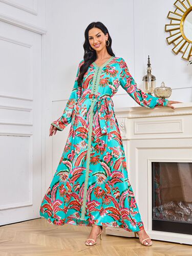 Dubai Long Robe Dress Print Embroidery Beading Technology Series Long Women's Factory Wholesale